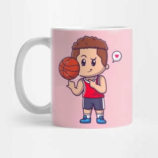 Cute Boy Playing Basket Cartoon Mug